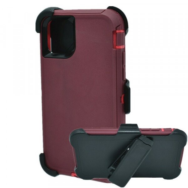 Premium Armor Heavy Duty Case with Clip for Apple iPHONE 13 (6.1) (Burgundy Pink)